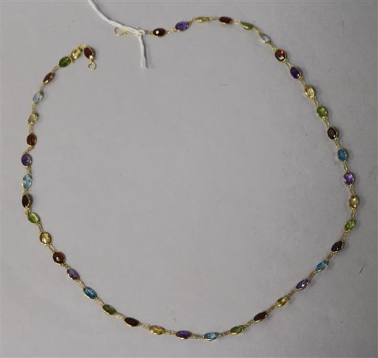A 14ct gold and multi gem set spectacle necklace, 52cm.